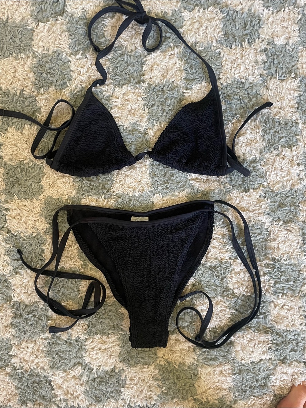 Youswim Black Textured Tie-Side Triangle Bikini Set